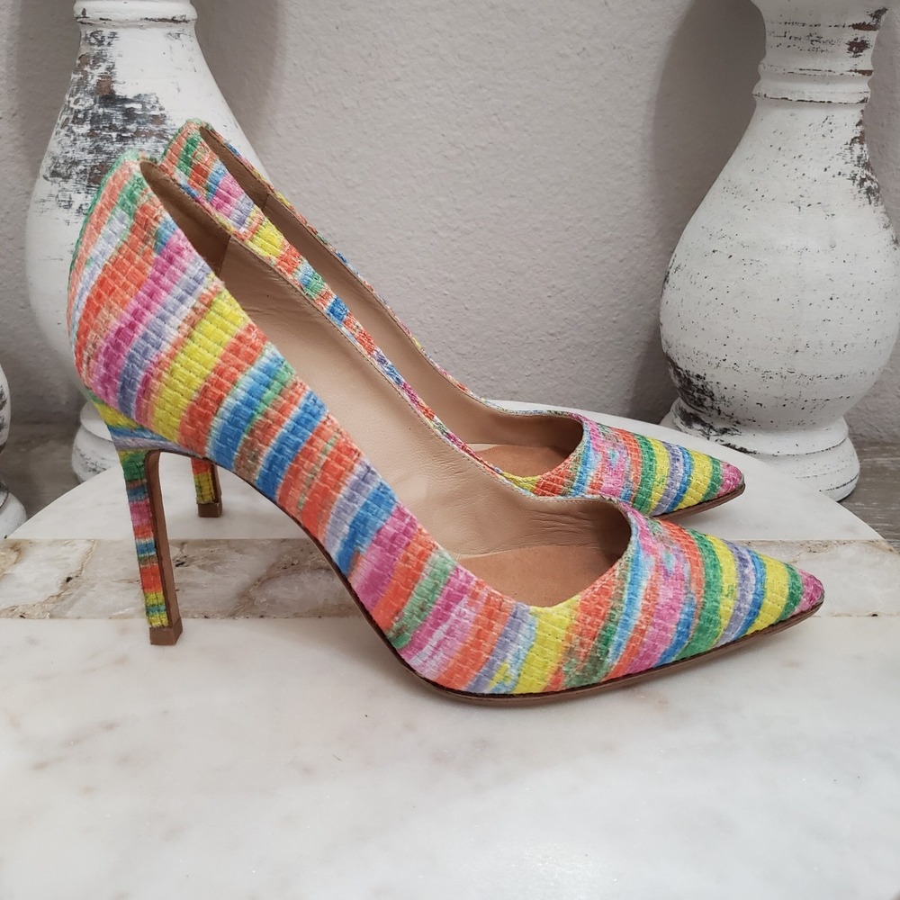 MANOLO BLAHNIK Striped Colorful Rainbow Pointed Pumps Heels EU 36 US 6 - Picture 4 of 12